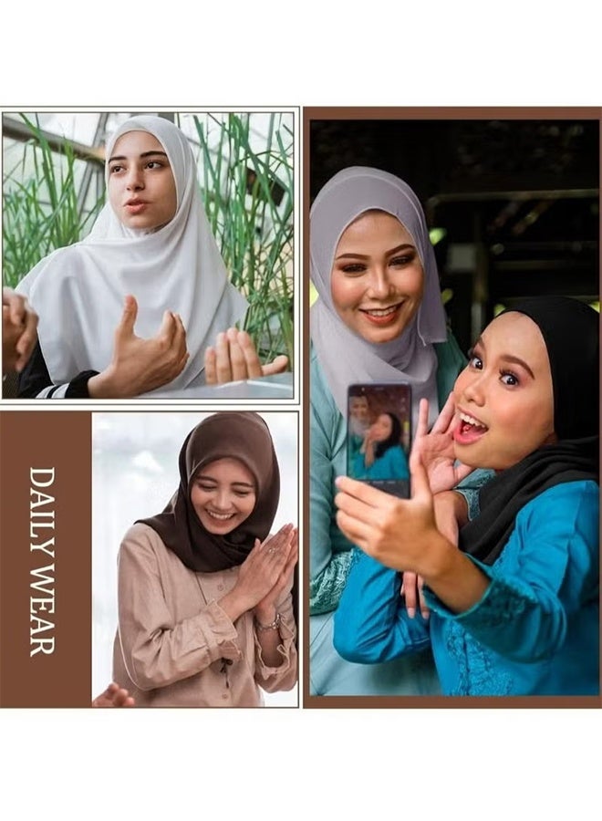 Sweet Life 2 Pcs Chiffon Instant Hijab for Women Muslim Under Scarf Tube Cap with Veil Fashion Islam Solid Color Headscarf Turban Wrap (Navy blue, dark gray) - Image 2