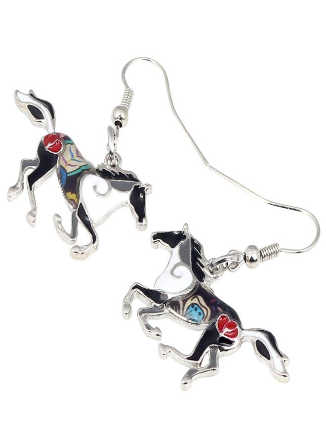 BONSNY Enamel Alloy Colorful Horse Earrings for Women Animal Lover Statement Jewelry (Black) - Image 3