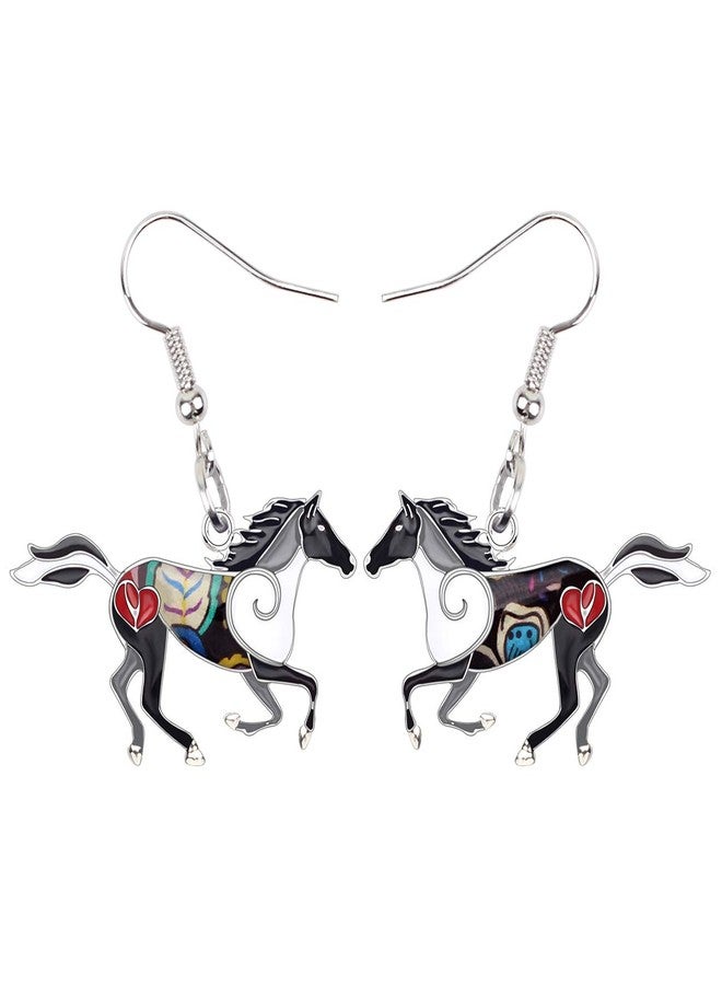 BONSNY Enamel Alloy Colorful Horse Earrings for Women Animal Lover Statement Jewelry (Black) - Image 1