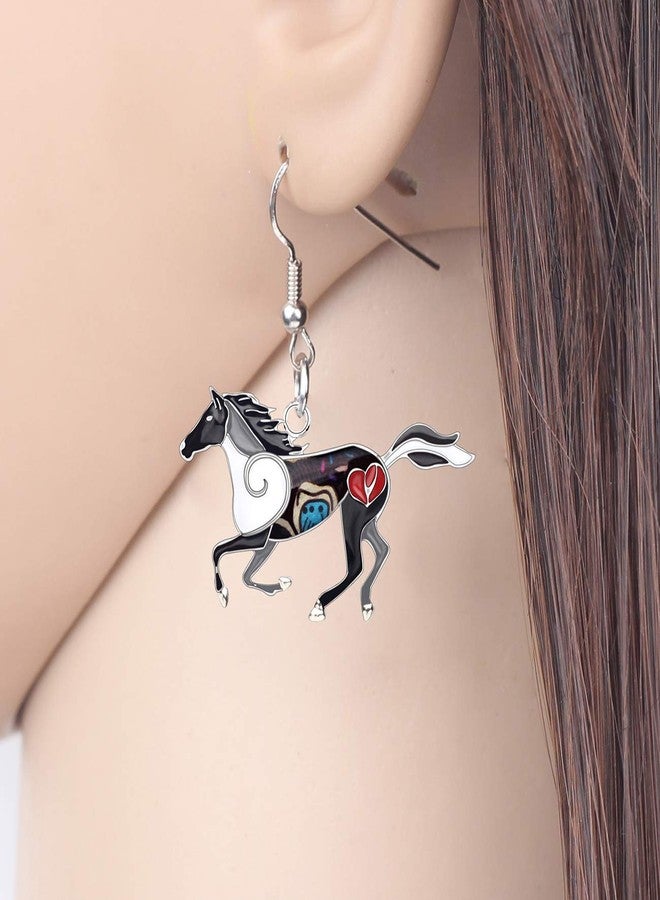 BONSNY Enamel Alloy Colorful Horse Earrings for Women Animal Lover Statement Jewelry (Black) - Image 2