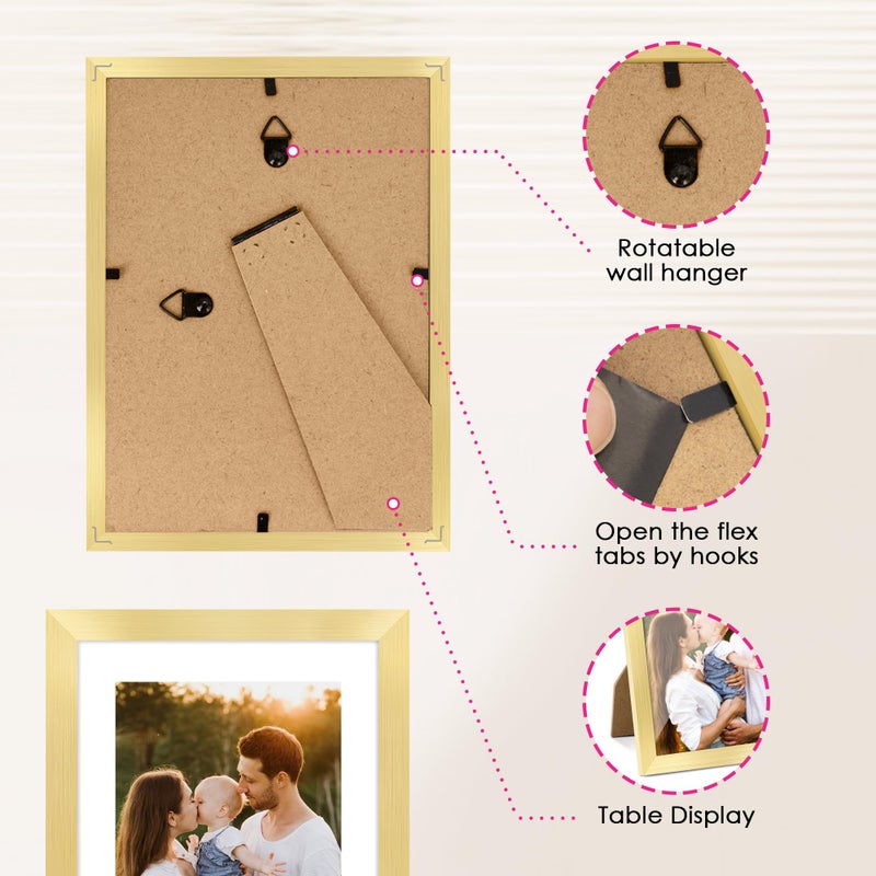 FIXSMITH 5x7 Picture Frame Bulk-4 Pack, Gold Picture Frames Collage Wall Decor, Wall & Tabletop Picture Frames, Photo Frame with HD Plexiglass, Display Pictures 4x6 with Mat or 5x7 Without Mat - Image 5