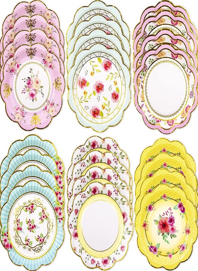Fancy Land Floral Paper Plates 7.28 Inches Vintage Small Party Plate 24 ct - Image 1