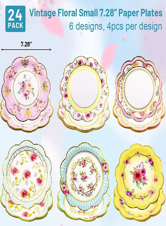 Fancy Land Floral Paper Plates 7.28 Inches Vintage Small Party Plate 24 ct - Image 2