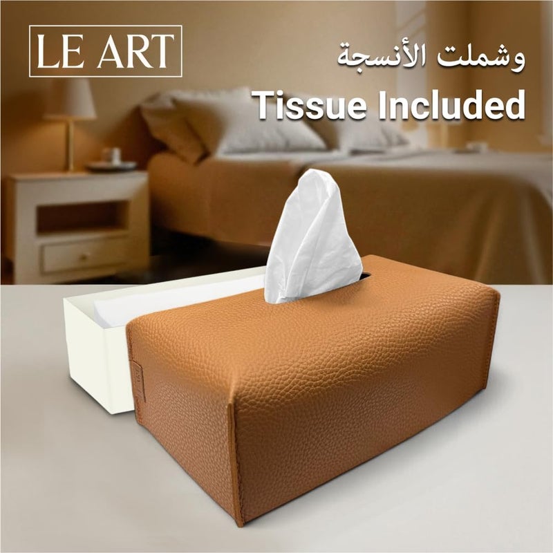 لي آرت غطاء علبة المناديل الجلدي من – حامل أنيق لعلبة المناديل للمكتب والسيارة والفندق وديكور المنزل | غرفة المعيشة وغرفة النوم والحمام | حامل المناديل الوجهية، حامل علبة المناديل للسيارة (كراميل) - Image 4