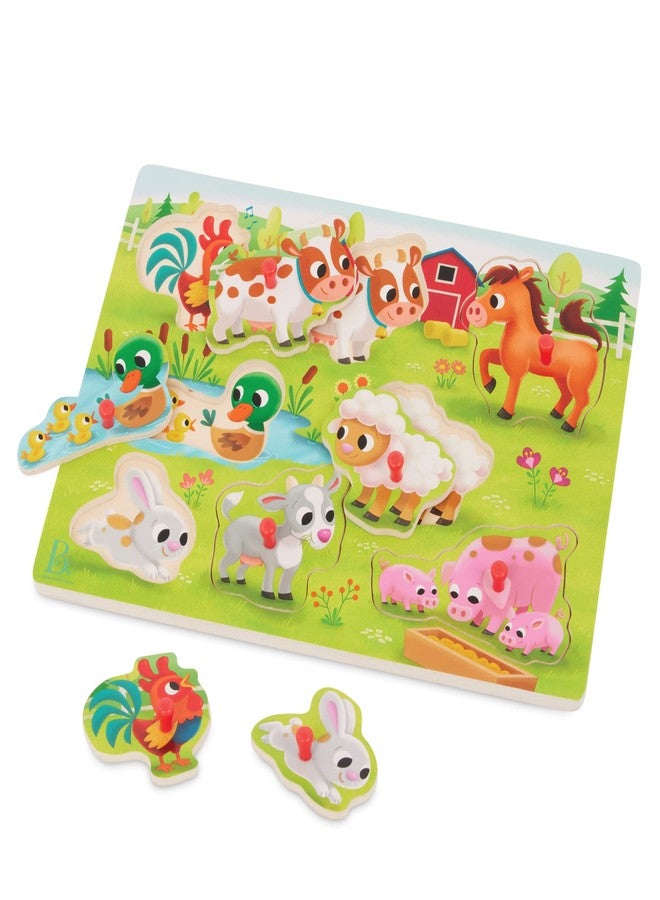 B. toys - Peek & Explore - Farm Animals - Wooden Peg Puzzle - Farm Puzzle for Toddlers, Kids - 8 Farm Animal Pieces - Cow, Horse, Sheep & More - 2+ Years - Image 1