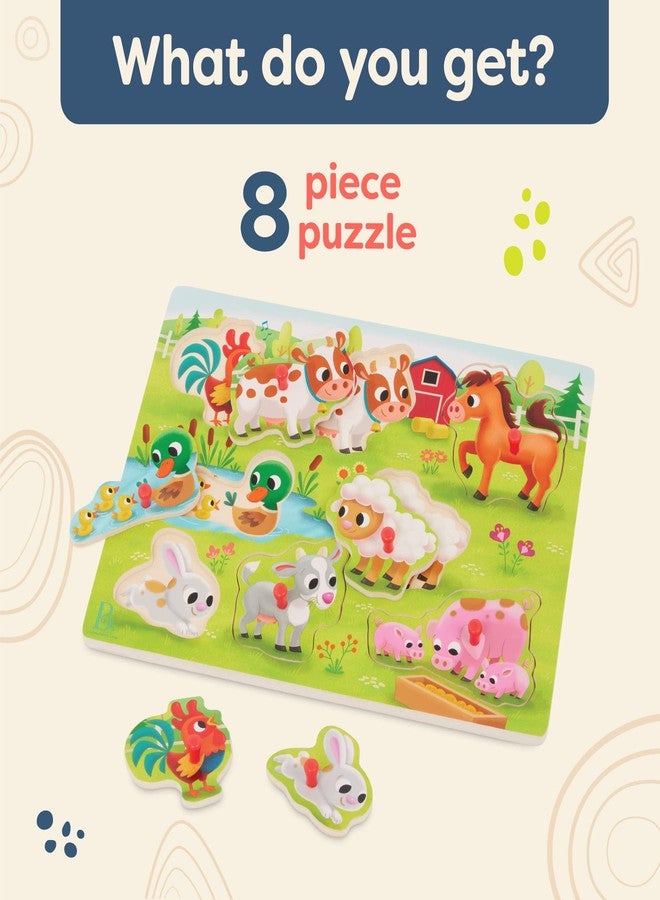 B. toys - Peek & Explore - Farm Animals - Wooden Peg Puzzle - Farm Puzzle for Toddlers, Kids - 8 Farm Animal Pieces - Cow, Horse, Sheep & More - 2+ Years - Image 5