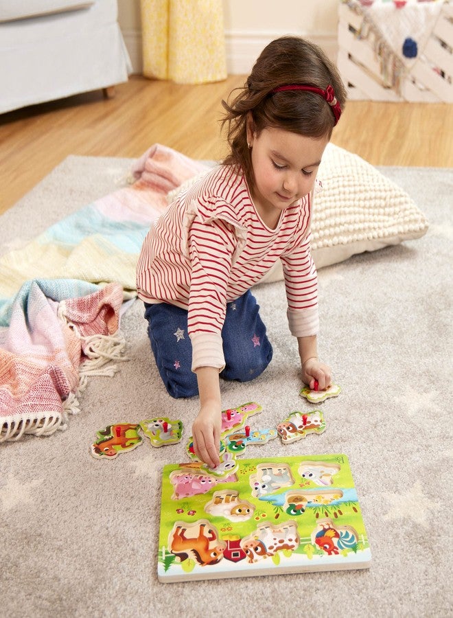 B. toys - Peek & Explore - Farm Animals - Wooden Peg Puzzle - Farm Puzzle for Toddlers, Kids - 8 Farm Animal Pieces - Cow, Horse, Sheep & More - 2+ Years - Image 2