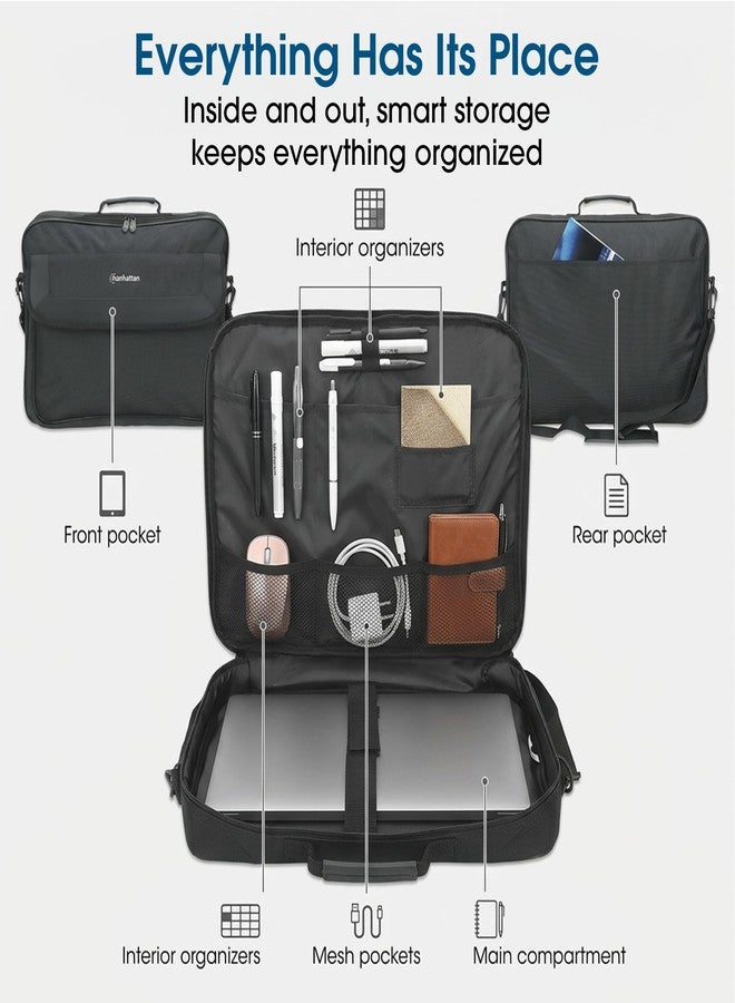 MANHATTAN 17.3-Inch Laptop Shoulder Bag Carrying Case - Briefcase Style, Full Clamshell Opening, Padded Compartments - Computer, Tablet, Notebook - 3 Yr Mfg Warranty - Black, 439992 - Image 4