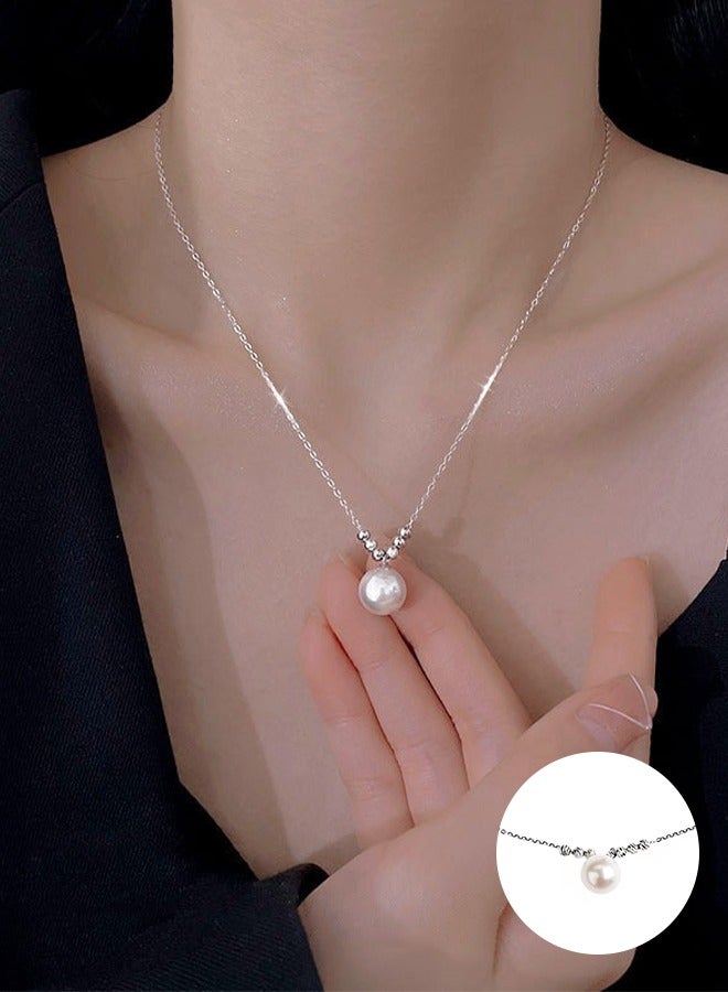 Pearl Necklace 925 Sterling Silver Choker Necklace Silver Choker Chain Pearl Pendant Necklace Simple Necklace Chain Jewelry for Women Teen Girls