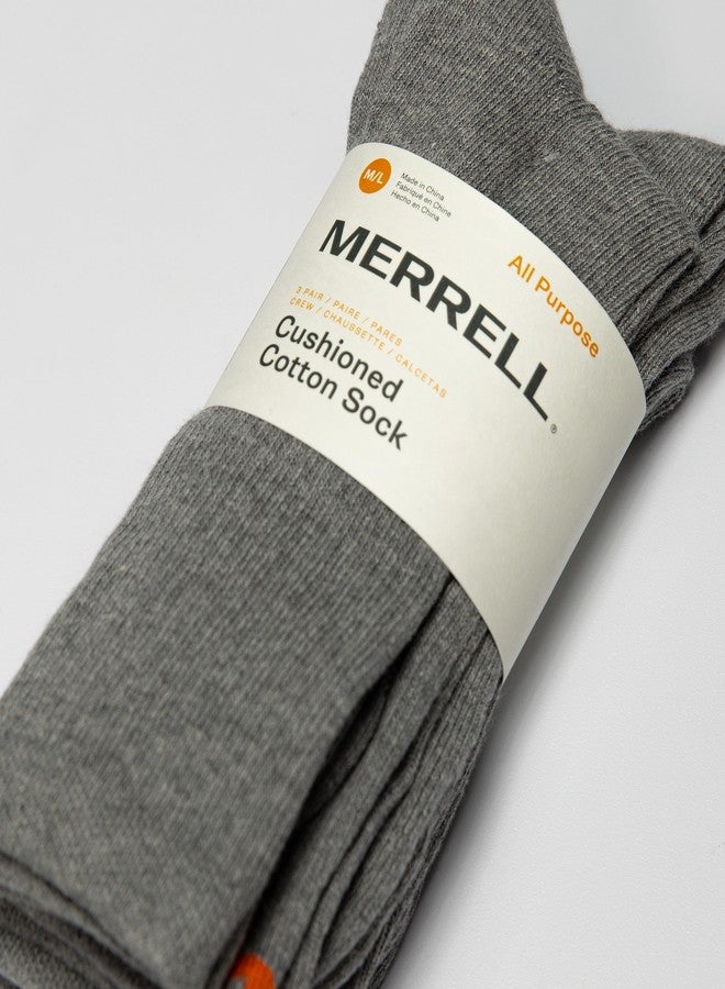 Merrell Unisex Cushioned Cotton Crew Sock 3 Pair Pack, Gray, M/L - Image 2