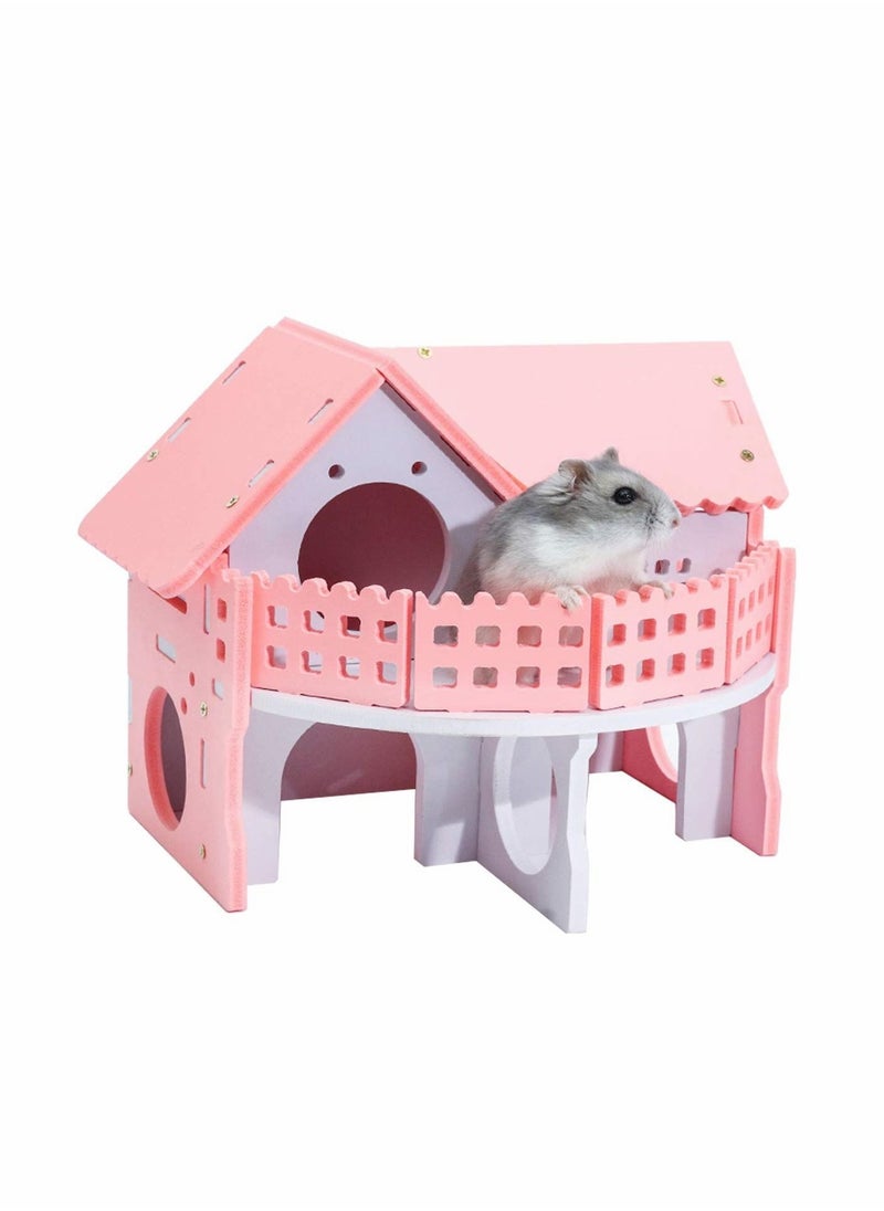 Excefore Wooden Hamster House, Pet Small Animal Hideout, Assemble Hamster Hut Villa, Cage Habitat Decor Accessories, Play Toys for Dwarf, Hedgehog, Gerbils Mice  - Image 5