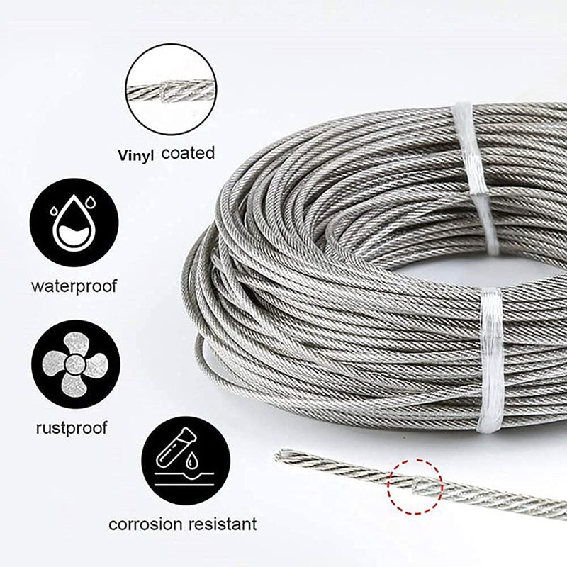 Roxanned 50m/2mm Wire Rope Kit,PVC Coated Stainless Steel Metal Cable,Garden Wire For Climbing Plants Heavy Duty Turnbuckle Wire Tensioner Kit,Cable Railing Kit,Catenary Wire Kit - Image 5