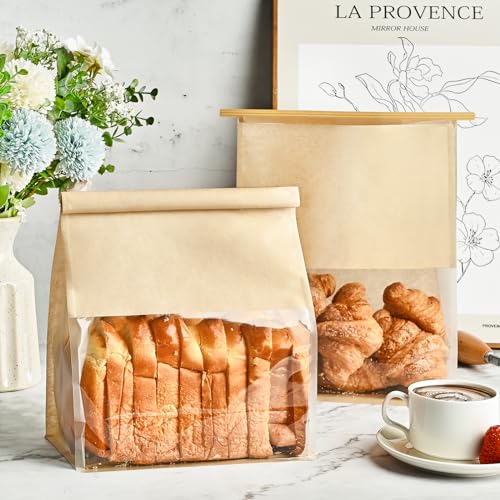 Ohuimrt 50 PCS Paper Bread Bags for Homemade Breads, 11 x 8.7 x 4.3 Inches Kraft Bakery Bags with Tin Tie Tab Lock Sourdough Bread Bags with Window Baked Foods Packaging Storage - Image 4
