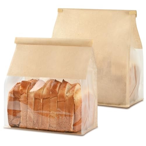 Ohuimrt 50 PCS Paper Bread Bags for Homemade Breads, 11 x 8.7 x 4.3 Inches Kraft Bakery Bags with Tin Tie Tab Lock Sourdough Bread Bags with Window Baked Foods Packaging Storage - Image 1