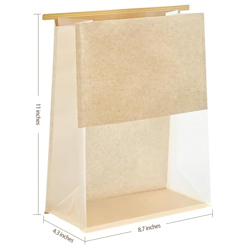 Ohuimrt 50 PCS Paper Bread Bags for Homemade Breads, 11 x 8.7 x 4.3 Inches Kraft Bakery Bags with Tin Tie Tab Lock Sourdough Bread Bags with Window Baked Foods Packaging Storage - Image 2