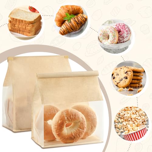 Ohuimrt 50 PCS Paper Bread Bags for Homemade Breads, 11 x 8.7 x 4.3 Inches Kraft Bakery Bags with Tin Tie Tab Lock Sourdough Bread Bags with Window Baked Foods Packaging Storage - Image 5