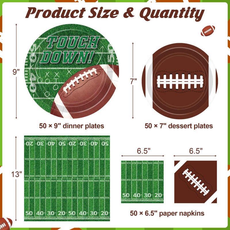 QZYL Football Party Supplies Set - 150 PCS Dinnerware, Decorations Include Plates, Napkins for Game Day, Birthday Party - Image 2