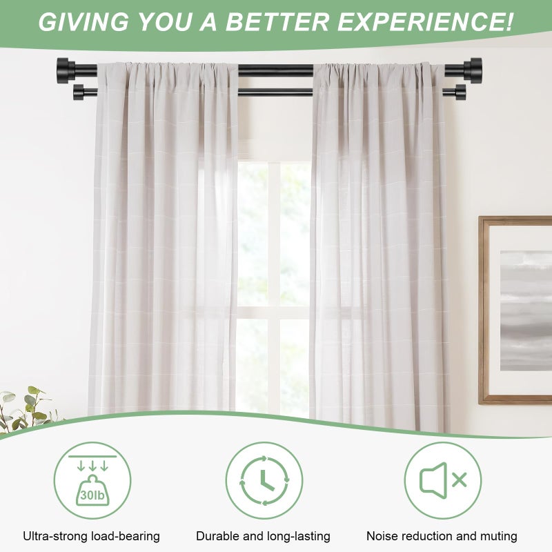 TANGWIN Black Double Curtain Rods for windows 36 to 88:Adjustable Heavy Duty Double Curtain Rod for Bedroom Living Room,1Inch Matte Black Iron Moden Decorative Telescopic Dual Drapery Rod Easy Install - Image 5