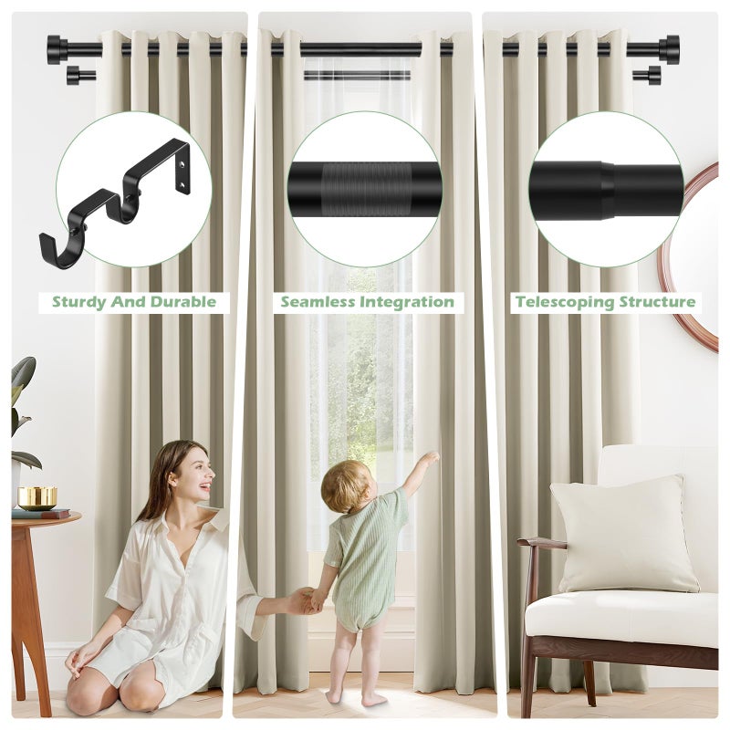 TANGWIN Black Double Curtain Rods for windows 36 to 88:Adjustable Heavy Duty Double Curtain Rod for Bedroom Living Room,1Inch Matte Black Iron Moden Decorative Telescopic Dual Drapery Rod Easy Install - Image 2
