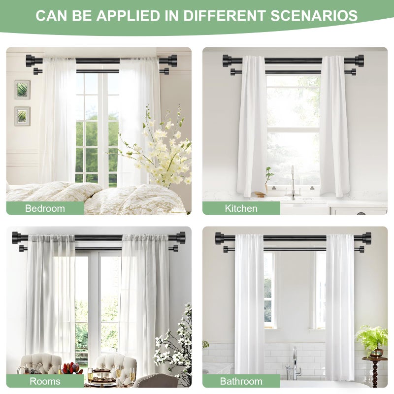 TANGWIN Black Double Curtain Rods for windows 36 to 88:Adjustable Heavy Duty Double Curtain Rod for Bedroom Living Room,1Inch Matte Black Iron Moden Decorative Telescopic Dual Drapery Rod Easy Install - Image 4
