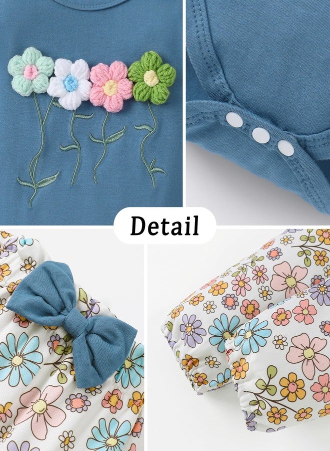 Latnnut Baby Girl Clothes Newborn Infant Outfits Ruffle Romper+ Floral Pants + Cute Headband Sets for Girls 12-18 Months - Image 3