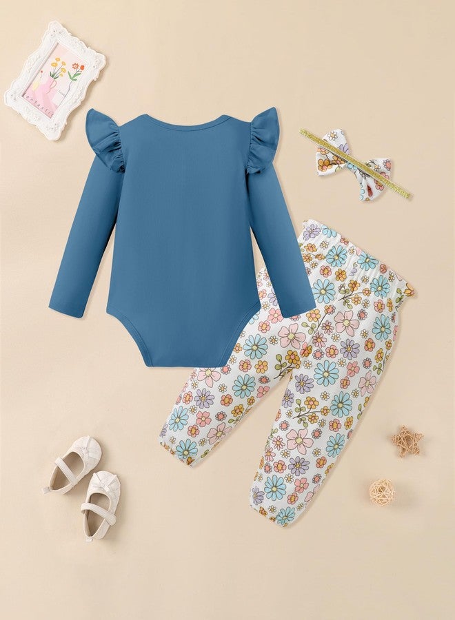 Latnnut Baby Girl Clothes Newborn Infant Outfits Ruffle Romper+ Floral Pants + Cute Headband Sets for Girls 12-18 Months - Image 2