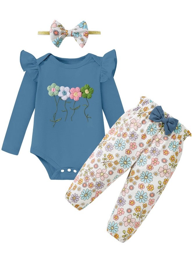 Latnnut Baby Girl Clothes Newborn Infant Outfits Ruffle Romper+ Floral Pants + Cute Headband Sets for Girls 12-18 Months - Image 1