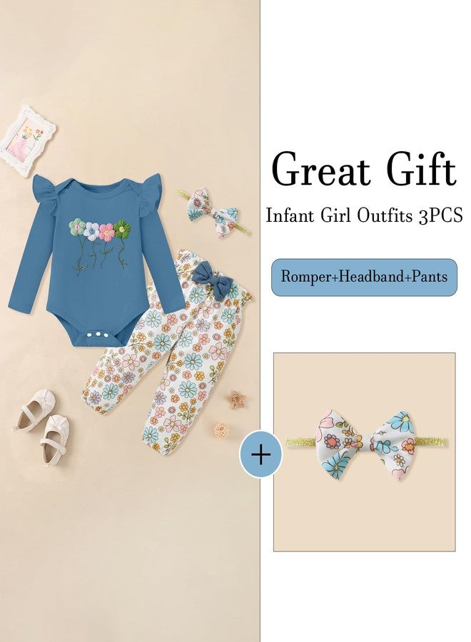 Latnnut Baby Girl Clothes Newborn Infant Outfits Ruffle Romper+ Floral Pants + Cute Headband Sets for Girls 12-18 Months - Image 5