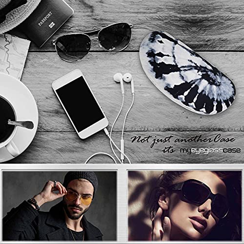 MyEyeglassCase Hard Sunglasses case - Large Glasses Case Holder in Tie Dye Black & White print design - Eyeglass Case Hard shell with Drawstring Pouch and Cleaning Cloth (AS113 TD Black & White) - Image 4