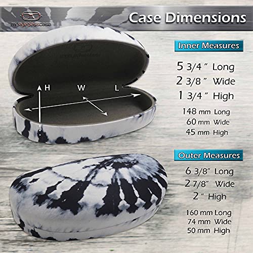 MyEyeglassCase Hard Sunglasses case - Large Glasses Case Holder in Tie Dye Black & White print design - Eyeglass Case Hard shell with Drawstring Pouch and Cleaning Cloth (AS113 TD Black & White) - Image 5