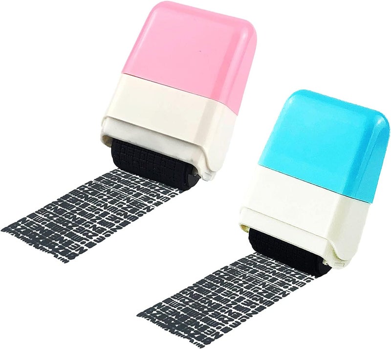 CHORONMO Store 2Pcs Identity Protection Roller Stamps Identity Prevention Theft Stamp Wide Rolling Security Stamp for Privacy Protection, ID Blockout and Address Blocker (Pink and Blue) - Image 1