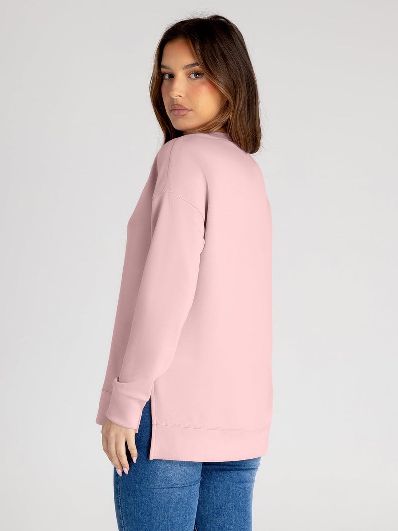 Simplee Apparel Simplee Womens Long Sleeve Crewneck Oversized Sweatshirt Air Essentials Casual Pullover Sweatshirt 2024 Trendy Fall Tops Pink,L - Image 4