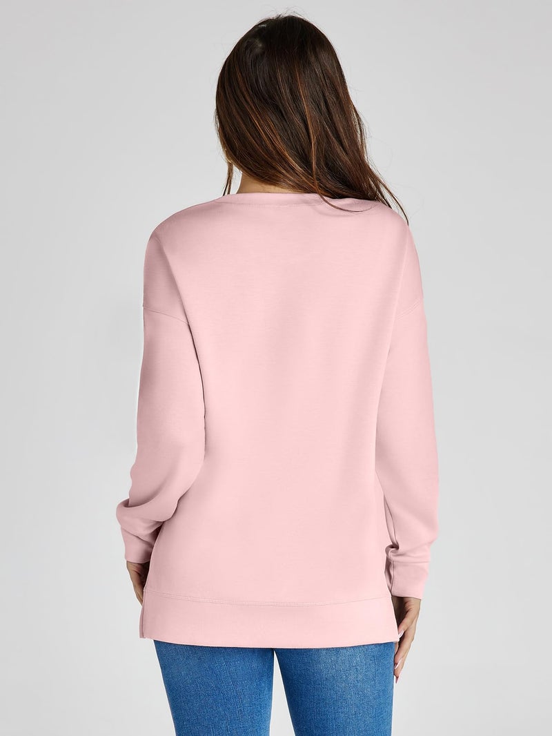 Simplee Apparel Simplee Womens Long Sleeve Crewneck Oversized Sweatshirt Air Essentials Casual Pullover Sweatshirt 2024 Trendy Fall Tops Pink,L - Image 5
