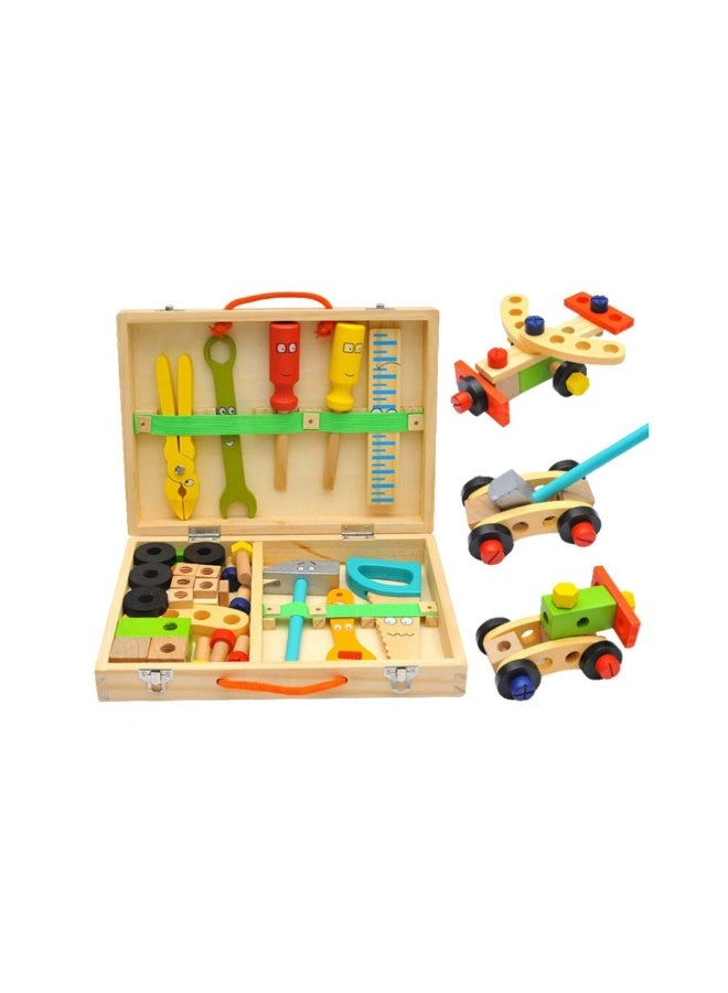 Kids Wooden Pretend Play Repair Tools Toolbox Educational Toy Set - Image 1