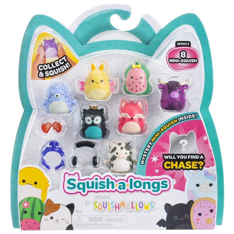 Squish-a-longs 8 Pack (Style 4- W2) - (8) 1â€ Mini-Squish with (2) Accessories, (1) Ring, and a Collectorâ€™s Guide - Collect, Trade, & Play - Image 1