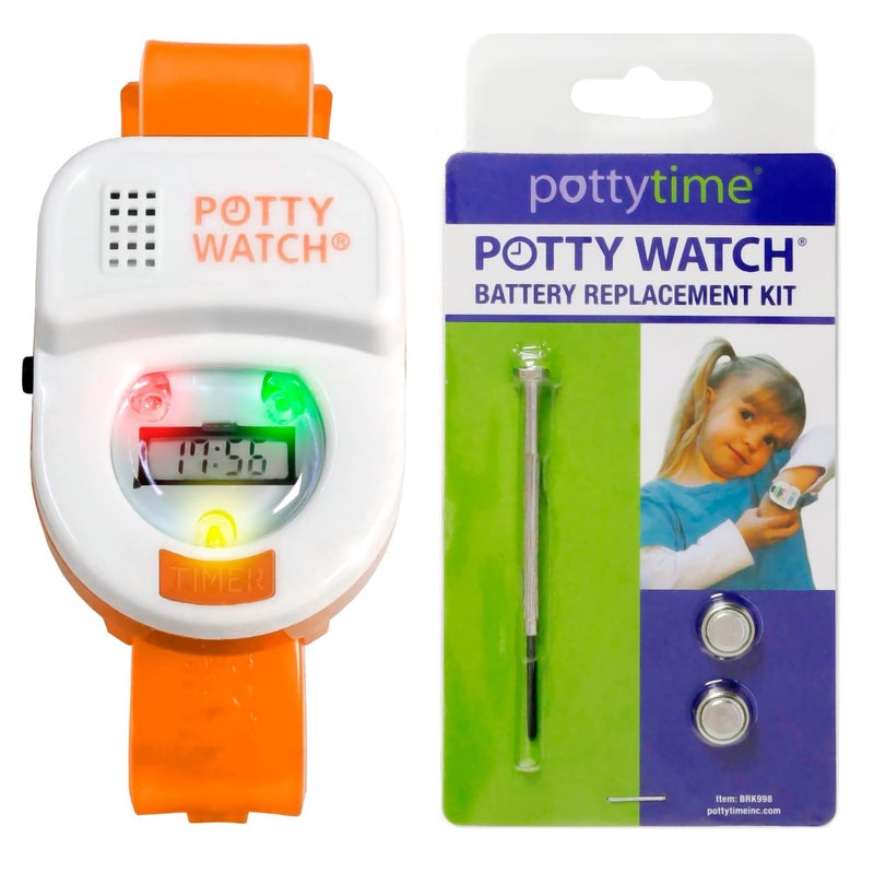 Potty Time Orange Potty Watch for Kids - Potty Training Watch with Battery Replacement Kit - 3 Flashing Lights & Music - 30/60/90 Min Timer - Waterproof & Adjustable Strap - Image 1