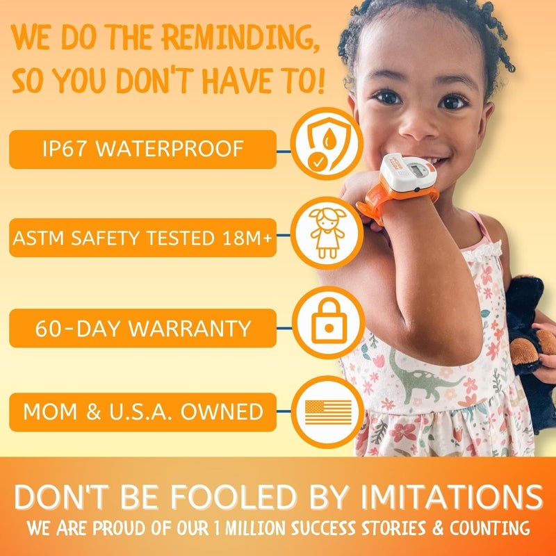 Potty Time Orange Potty Watch for Kids - Potty Training Watch with Battery Replacement Kit - 3 Flashing Lights & Music - 30/60/90 Min Timer - Waterproof & Adjustable Strap - Image 2