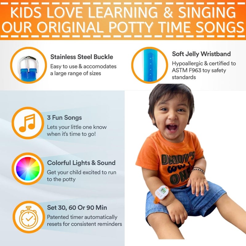 Potty Time Orange Potty Watch for Kids - Potty Training Watch with Battery Replacement Kit - 3 Flashing Lights & Music - 30/60/90 Min Timer - Waterproof & Adjustable Strap - Image 3