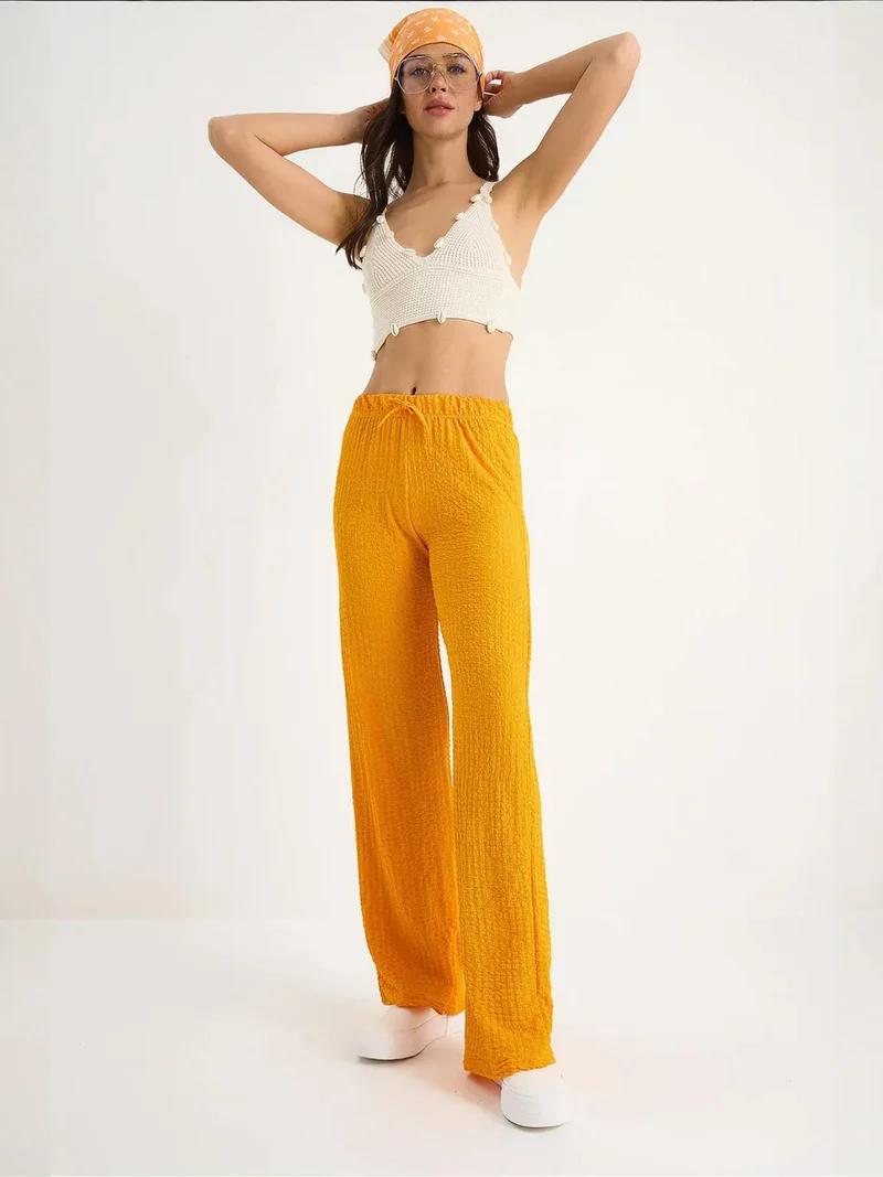 Bianco Lucci LUCCI Textured Wide Leg Pants with Bow