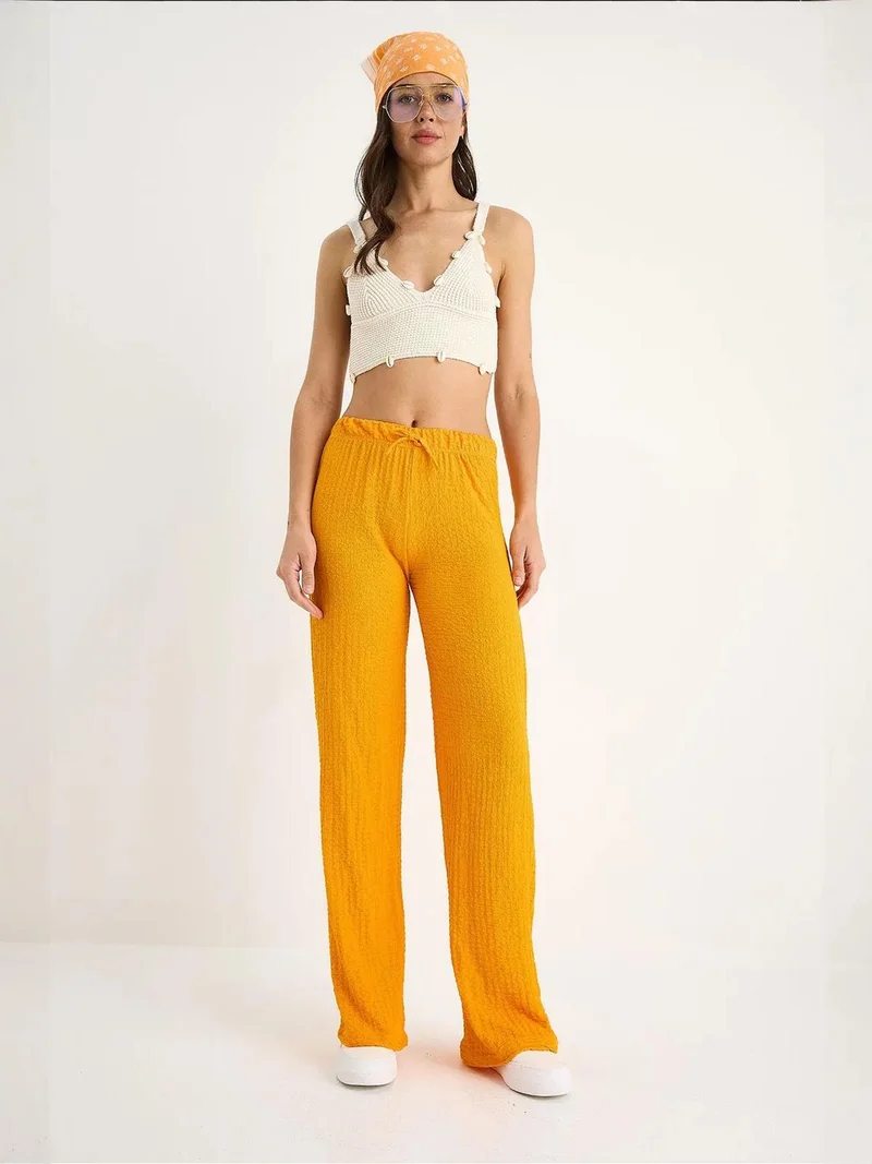Bianco Lucci LUCCI Textured Wide Leg Pants with Bow