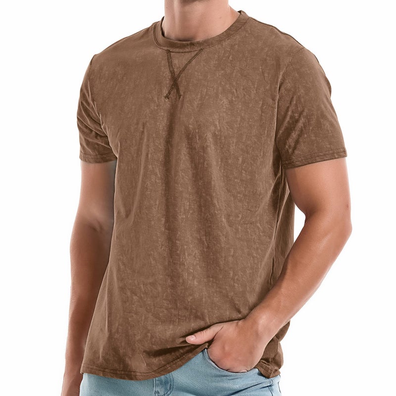 KLIEGOU Men's T-Shirts - Elasticity Cotton Crew Neck Tees 2166 Khaki M - Image 1