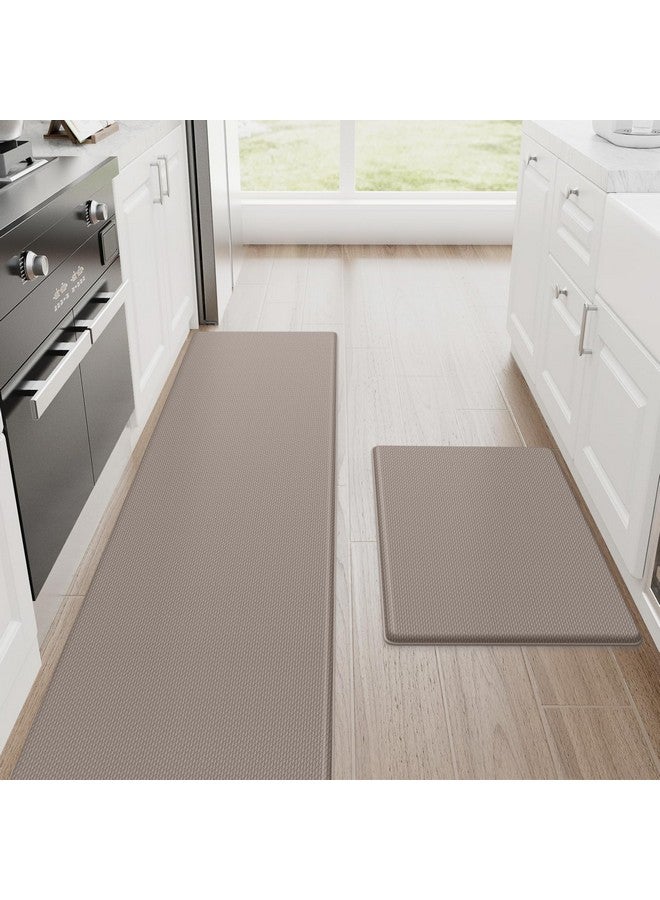 StepRite Kitchen Mats, 2PCS Kitchen Rugs, Cushioned Anti Fatigue Kitchen Mats for Floor, Non-Slip Standing Desk Mat, Waterproof Kitchen Rug Set for Kitchen, Floor, Office, 17.3"x30"+17.3"x70", Khaki - Image 1
