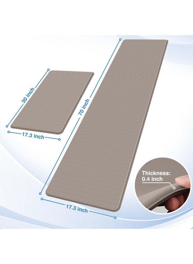 StepRite Kitchen Mats, 2PCS Kitchen Rugs, Cushioned Anti Fatigue Kitchen Mats for Floor, Non-Slip Standing Desk Mat, Waterproof Kitchen Rug Set for Kitchen, Floor, Office, 17.3"x30"+17.3"x70", Khaki - Image 2
