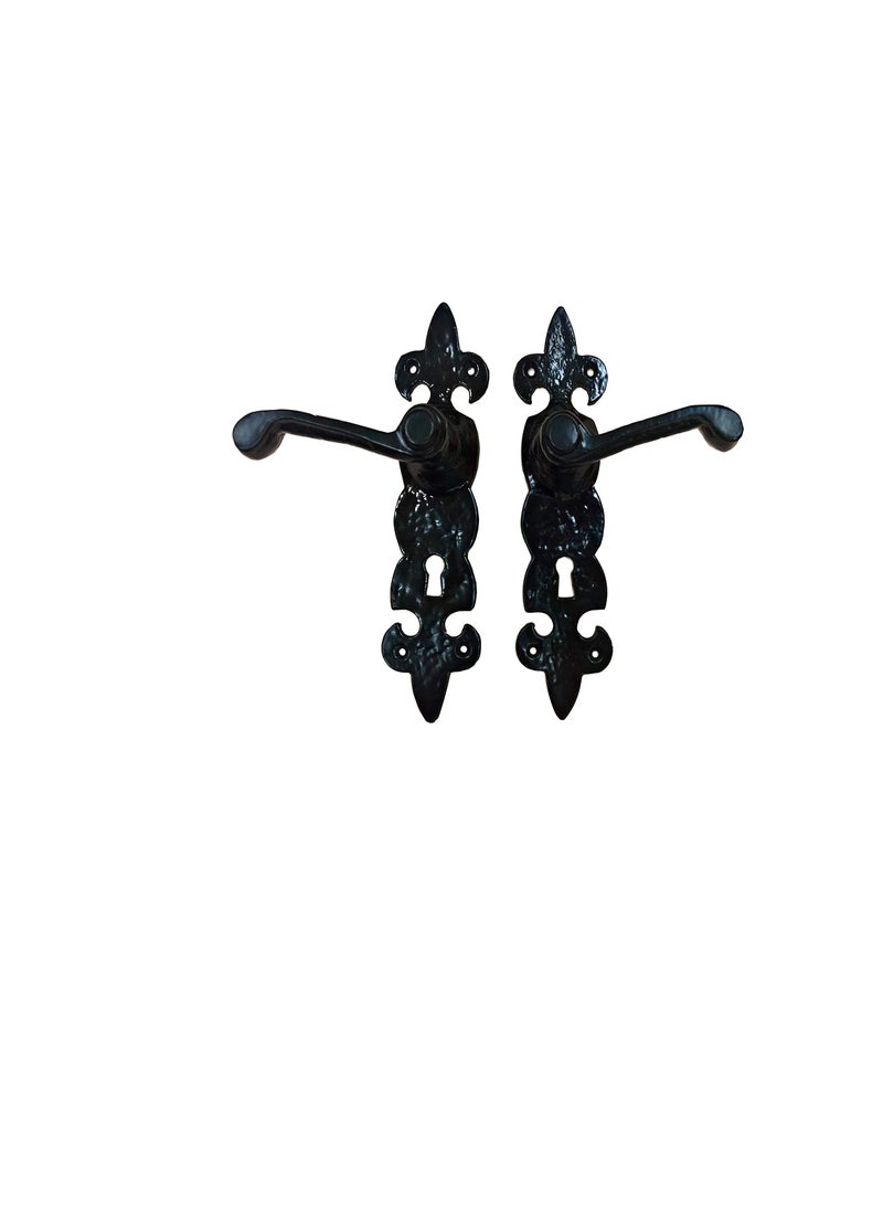 ROBUSTLINE ROBUSTLINE Antique Door Handle - Cast Iron Material | Fleur-De-Lis Design | Black color - Image 2