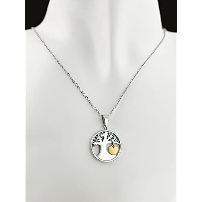 PHOCKSIN Paved Gree Cz Tree Of Life Necklace With Gold Plated Small Heart Dangle Pendant Necklaces 18''-20'' - Image 5