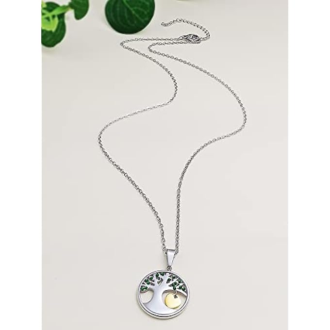 PHOCKSIN Paved Gree Cz Tree Of Life Necklace With Gold Plated Small Heart Dangle Pendant Necklaces 18''-20'' - Image 2
