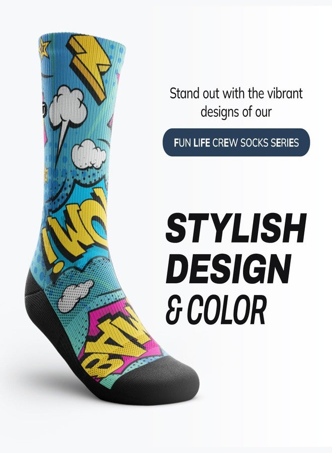 Outway Novelty Crew Socks for Men & Women, Breathable, Moisture-Wicking Athletic Calf Sock with Arch Support, Polyester & Spandex Blend, Colorful, Fun Life, Bam, M-L - Image 2