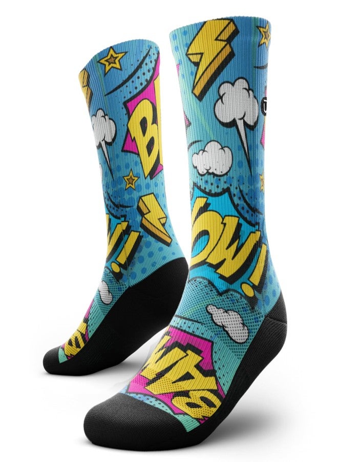 Outway Novelty Crew Socks for Men & Women, Breathable, Moisture-Wicking Athletic Calf Sock with Arch Support, Polyester & Spandex Blend, Colorful, Fun Life, Bam, M-L - Image 1
