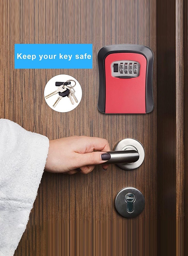 Key Lock Box Wall Mounted, Key Safe Box Outdoor, Combination Security Key Safe Lock Box, Key safe Outside Key Cabinet, Waterproof Key Lockbox Storage for Garage School Spare House-Red - Image 3