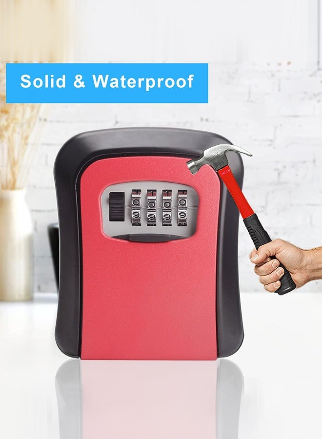 Key Lock Box Wall Mounted, Key Safe Box Outdoor, Combination Security Key Safe Lock Box, Key safe Outside Key Cabinet, Waterproof Key Lockbox Storage for Garage School Spare House-Red - Image 2